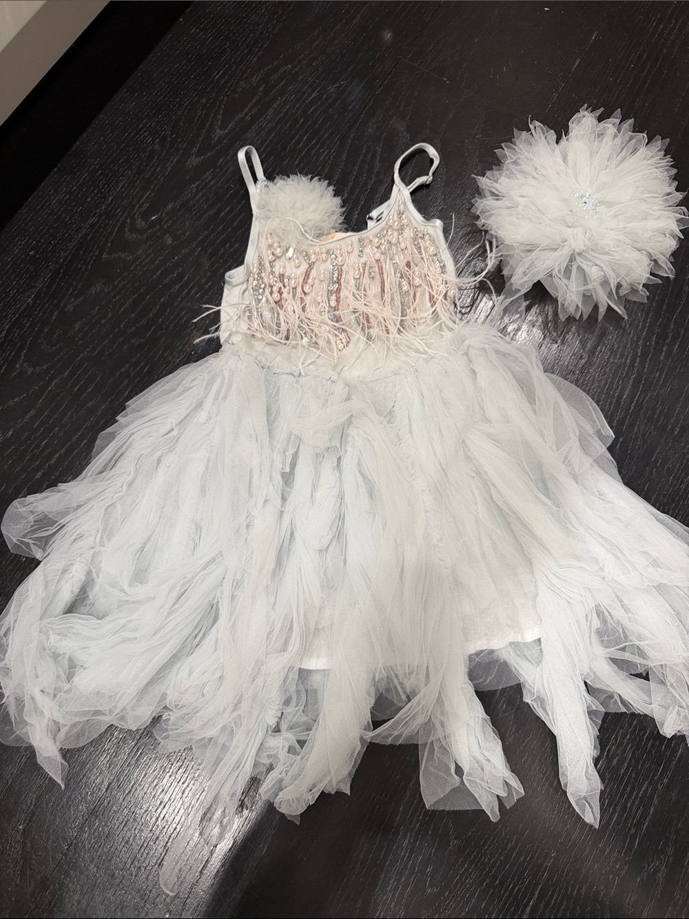Tutu Du Monde White Tulle Fairy Dress with Beaded Bodice with 2 Hair Clips